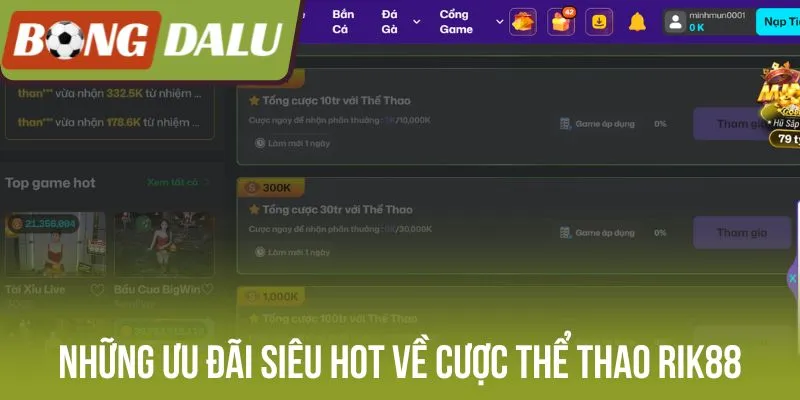 Những ưu đãi siêu hot về cược thể thao Rik88